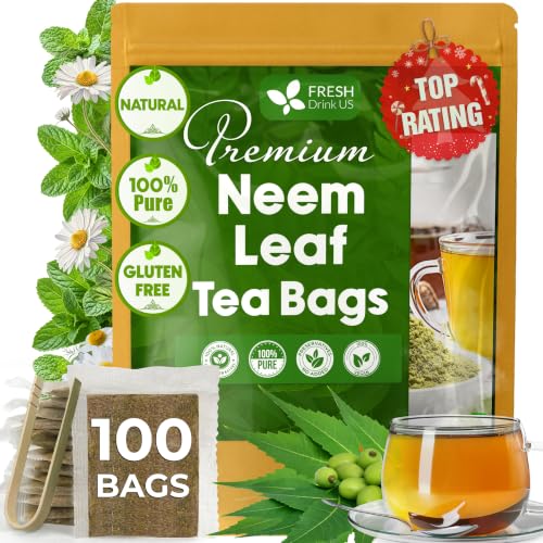 Image of FreshDrinkUS, Premium 100 Neem Leaf Tea Bags, 100% Natural and Pure from Neem Leaves. Herbal Tea. No Sugar, No Caffeine, No Gluten, Vegan.