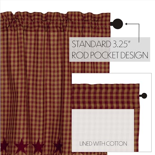 VHC-Brands-Star-Cotton-Primitive-Curtains-Rod-Pocket-Drawstring-Ties-Appliqued-Prairie-Panel-Pair-Burgundy-Red VHC Brands Star Cotton Primitive Curtains Rod Pocket Drawstring Ties Appliqued Prairie Panel Pair Burgundy Red