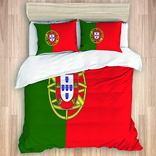 LISNIANY Parure de lit Adulte,Drapeau du Portugal,1 Housse de Couette 220x240cm+2 Taies d'Oreillers 50X75CM