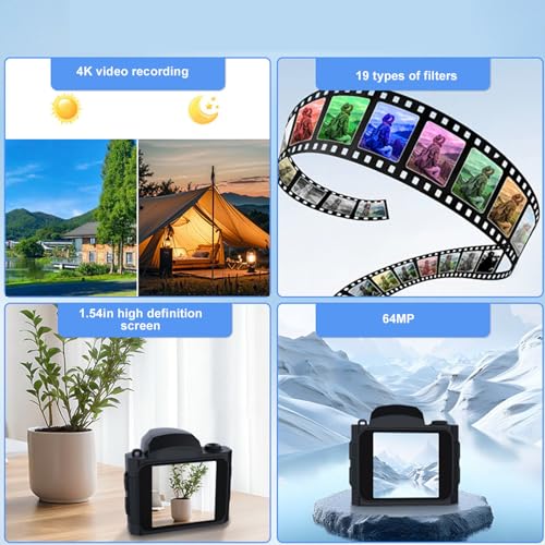 Image of banapoy Small Digital Camera, 4K HD 64MP Compact CCD Vlog Camera with LED Fill Light and 19 Retro Filters, for Students Travel Outdoor Photography (Black)