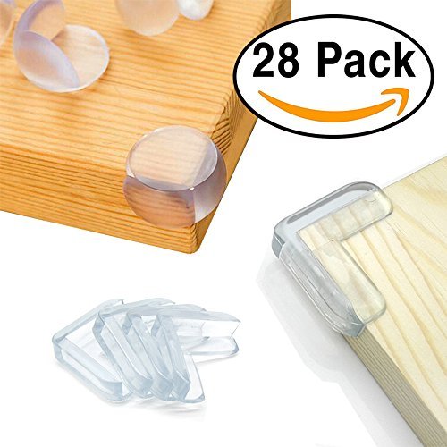 28 Pack Baby Proofing Corner Guards Furniture Corner Edge Safety Bumpers with Adhesive by Agolds (Triangle & Ball Shaped)
