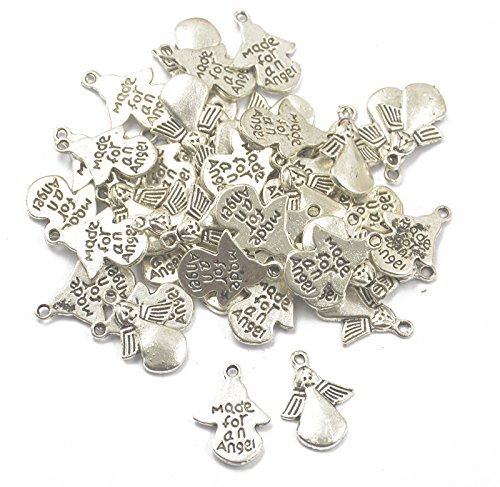 50 Pcs Silver [MADE FOR AN ANGEL] Angel Charms Pendants for Jewelry Making