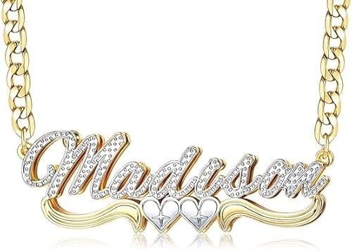Pscelestiy Double Plated Name Necklace, Personalized Name Necklace, 18k Gold Plated Nameplate Pendant for Women Men (Style E)