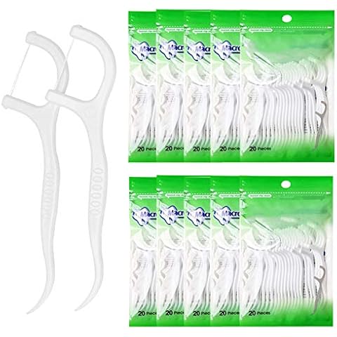 200 Pcs Dental Floss Picks, Plastic Dental Floss Stick Interdental Floss Tooth Picks Flat Dental Floss Toothpick Disposable Flossers for Family, Hotel, Travel Cover