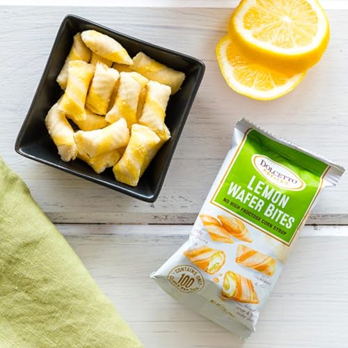 Dolcetto Petites Wafer Bites, Lemon Flavor, 0.7 Oz Snack Bags (Pack of 24), Cream Filled Bite Sized Crispy Rolled Wafer Cookies, Halal