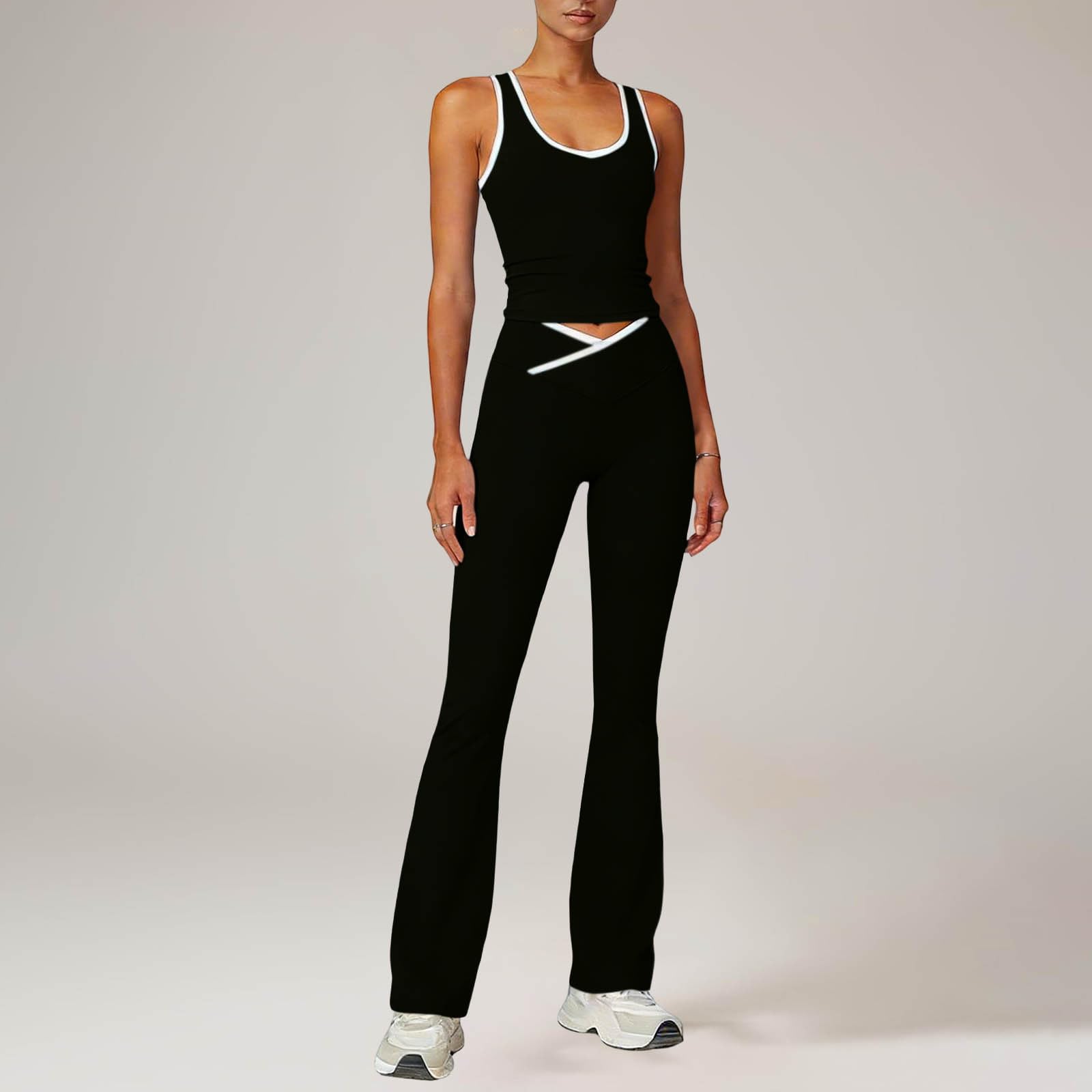 Freizeit Zweiteiler Damen Sommer Tank Top und Yogahose Set Elegant 2 Teiler Bequeme Sportanzug Einfarbig Yoga Outfit Einfarbige Jogginganzug Weich Activewear Trainingsanzug