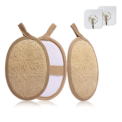 3Pcs Natural Exfoliating Loofah Sponge Body Scrubber Shower Loofah Sponges for Men and Women Eco-Friendly Body Exfoliators Made with Loofah,Included Palm Straps and Adhesive Hooks