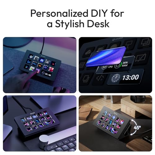 Image of ULANZI D200H Stream Controller & USB C Docking Station with Stand Base, 14 Keys Macro Keyboard with 7-in-1 Hub Deck Dock, SD /TF Card Reader, Customerable LCD Key for Live /Gaming /Editing /Office