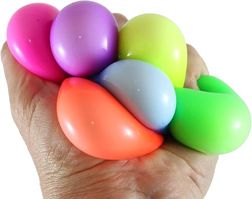 Curious Minds Busy Bags 6 bolas en total, 2 paquetes de 3 bolas de estrés pequeñas de 1.5 pulgadas de neón suaves rellenas de Doh Pelotas adhesivas