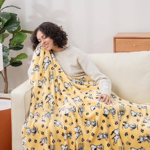 Image of Berkshire Blanket Peanuts VelvetLoft Cute Character Snoopy Plush Throw Blanket,Peanuts Poses and Paws Sundress,Throw 55 in x 70 in (Official Peanuts Product)