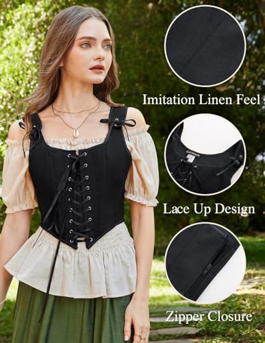 Image of SCARLET DARKNESS Women's Renaissance Corset Tops Vintage Lace Up Overbust Bustier Bodice