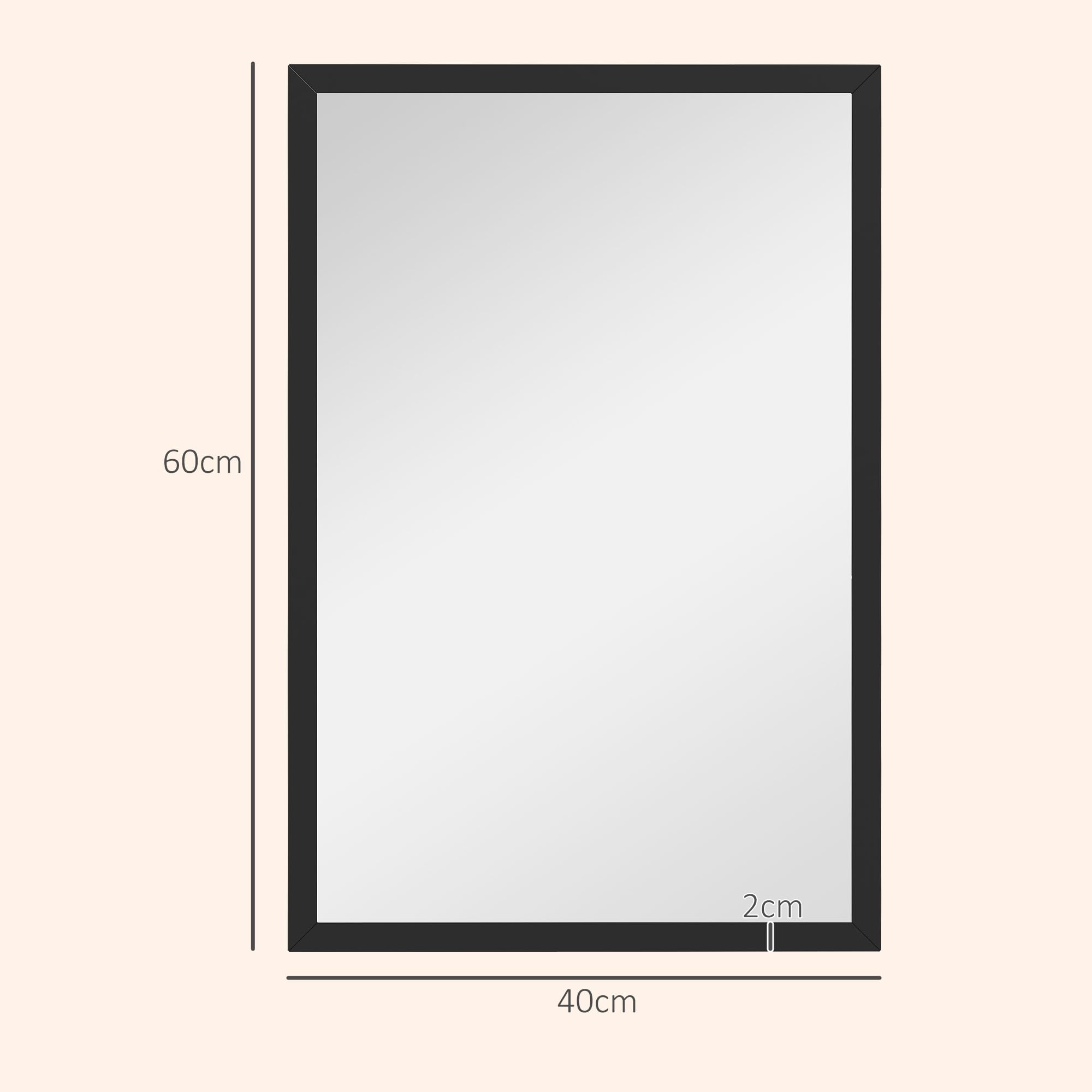 HOMCOM Miroir Mural Rectangulaire 60 x 40 cm Cadre en Bois Noir Salle de Bain