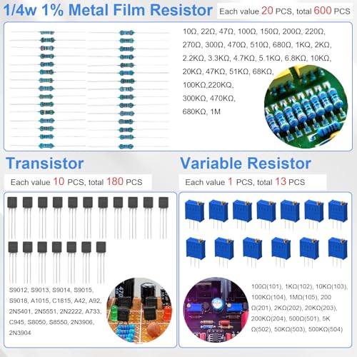 Electronic Component Kit, 1780 Pcs DIY Electronics Kit with Resistors,Capacitor,LED Diodes,Transistors,Dupont Wire,Breadboard,PCB,Potentiometer,Triode,IC,Crystal Oscillator,Buzzer,Switch,Motor,Speaker - Image 4