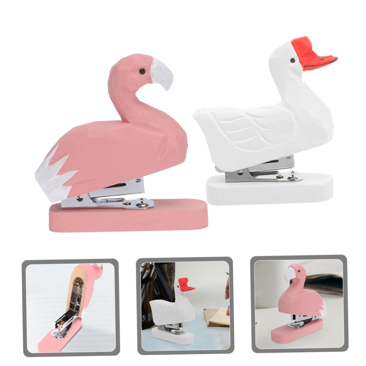 Cucitrice in Legno a Forma Animale 2 Pezzi, Mini da Scrivania