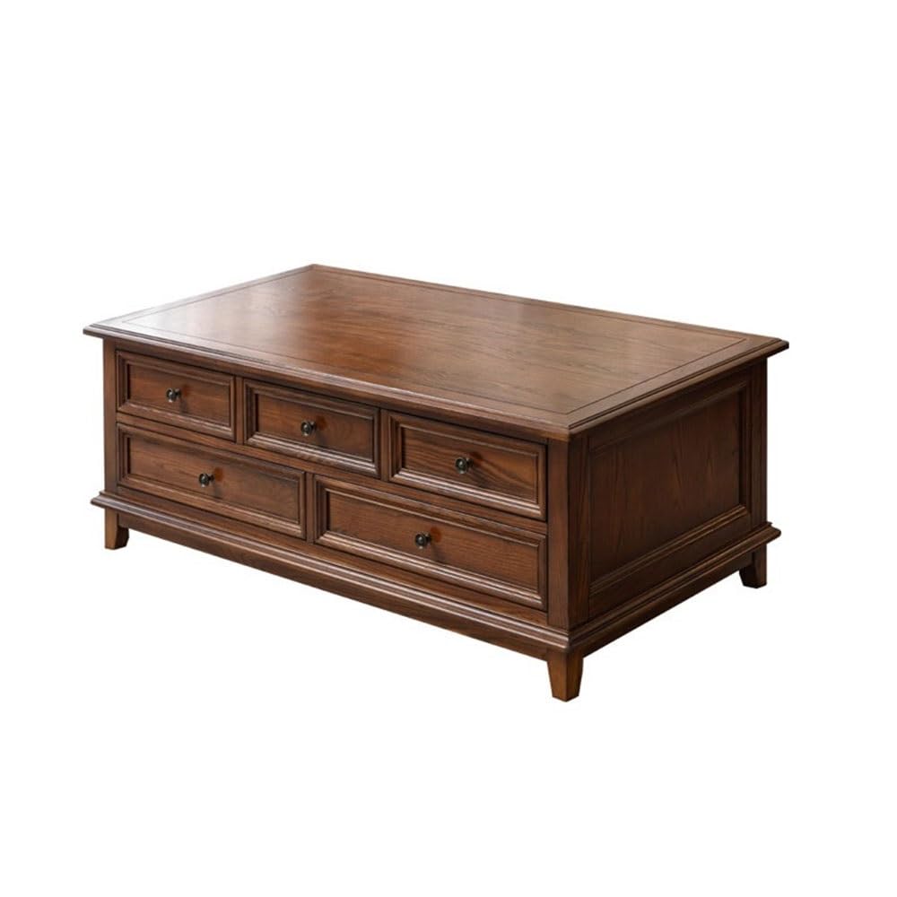 ZTHYSHOZ Side Table Traditional Wood Coffee Table with 5 Drawers Rustic Living Room Storage Decor(Small)