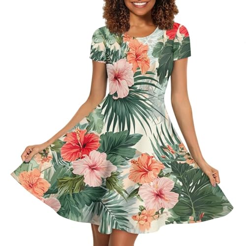 Image of HUGS IDEA Womens Puffy Swing Midi Dress Round Neck Short Sleeve Party A-Line Dresses