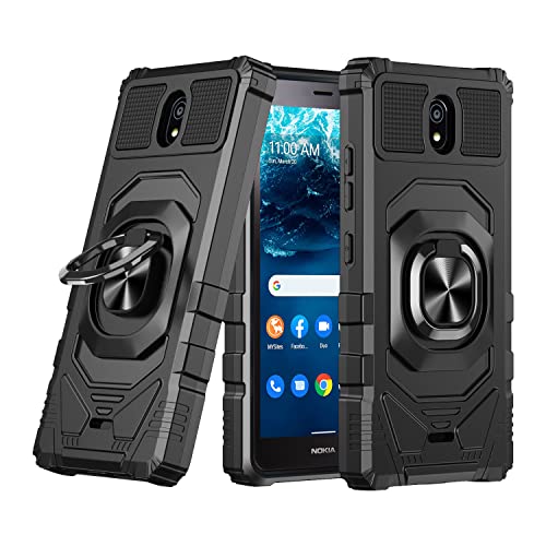 CELZEN - for Nokia C100 - Shockproof Protective Phone Case with Ring Stand - RS7 Black
