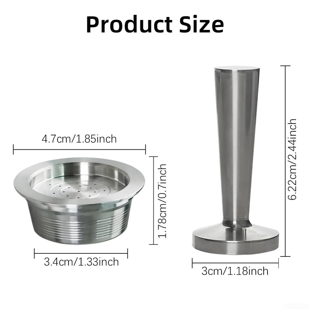Juego de cápsulas de café reutilizables para A Mio Jolie para evo, cápsula recargable de acero inoxidable con herramientas, compatible con máquinas para molidos arábica robusta, color plateado, 1