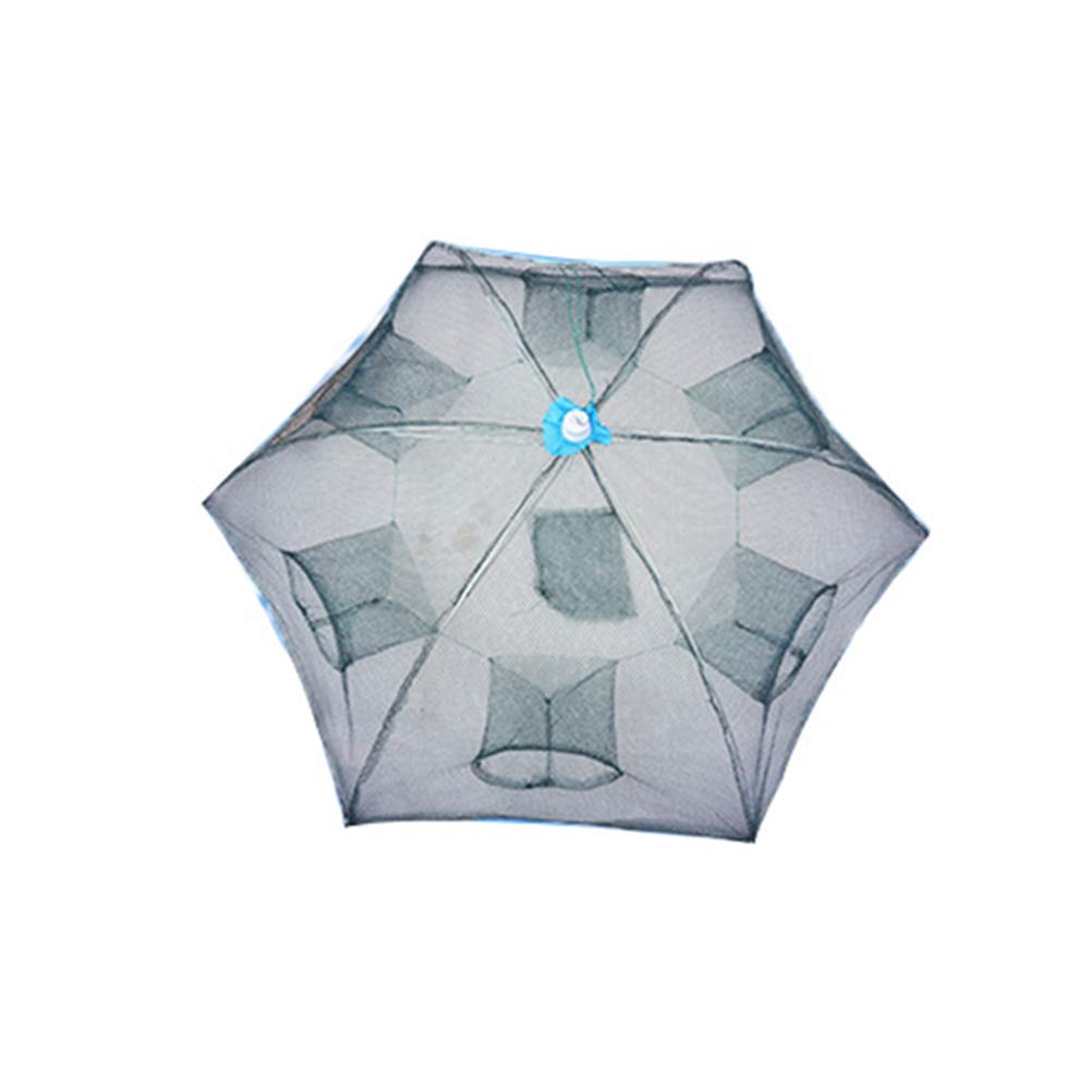 LIOOBO Auto Folding Bait Cast Mesh Net Portable Fishing Landing Net Shrimp Cage for Fish Lobster Prawn Minnow Crayfish Crab Floating Circle - 6 Holes Small (Green)