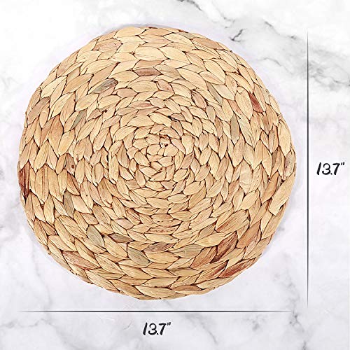 6 Pack Woven Placemats,Natural Water Hyacinth Weave Placemat Round Braided Rattan Tablemats 13.8” - Thumbnail 2