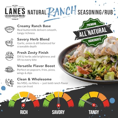 Image of Lane's Ranch Seasoning Powder, 4.27 oz - Versatile Ranch Powder for Wings, Veggies, Popcorn, Dips, Dressing & Pizza - Bold Buttermilk Herb Flavor, Gluten-Free, All-Natural, Low Sodium Seasoning