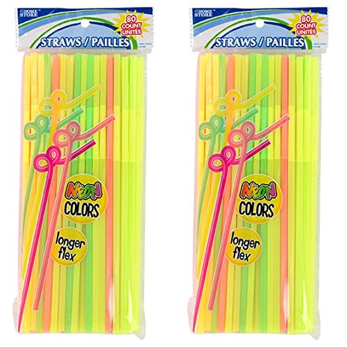 160 Neon Straws with a longer Flex bend