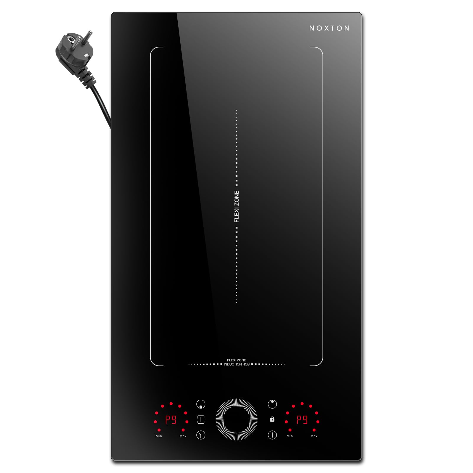 NOXTON Placa induccion 2 Fuegos 30 cm, 3500W, Placa de inducción integrada, Zonas flexibles, Control deslizante, Temporizador de 99 minutos, Bloqueo de seguridad
