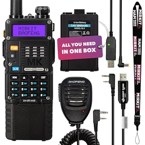 Mirkit Baofeng UV-5R MK5 Extra Pack Radio 8W Max Power VHF/UHF 144-148/420-450 mhz with 3800 mAh, Handheld Speaker Mic, Mirkit Programming Cable PL 2303 and Software for Walkie Talkie Cover