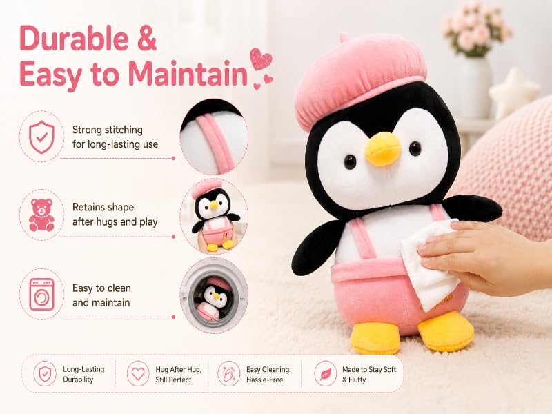 Image of Cute Penguin Soft Toy for Kids 30 cm | Ultra Soft Plush Stuffed Animal Teddy | Hugging Pillow Doll for Boys & Girls | Birthday Gift, Home Decor & Sleeping Companion (Pink)