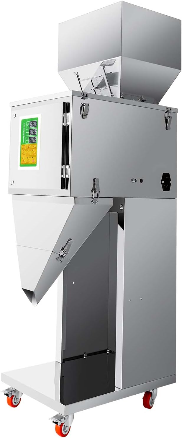 Particle Filling Machine, 10-999G 110V Automatic Bottle Bag Packing Machine Weigh Filler Particle Dispenser Subpackage Machine Adjustable Filling Range 12-15bags/min with Foot Pedal for Tea Seed Grain