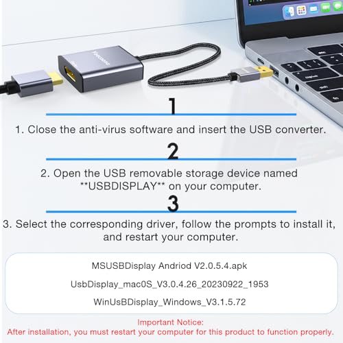 Image of USB to DisplayPort Adapter | 1080P 60Hz, USB 3.0 Male to DisplayPort Female Monitor Converter for Windows 7 /8 /10 /11, MAC OS - Requires Driver