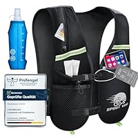 Laufweste Damen Herren - Ultraleicht Running Vest mit 500ml Trinkflasche, 6 Taschen, Atmungsaktiv, Verstellbar, Reflektierende Laufrucksack füR Laufen, Marathon, Wandern, Radfahren