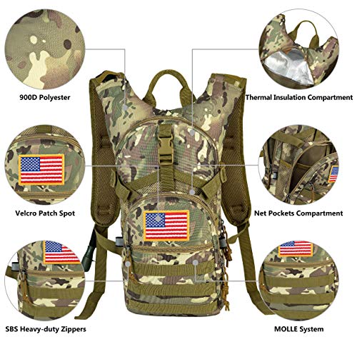 Gelindo Military Tactical Hydration Backpack with 2L Water Bladder Light Weight, MOLLE Tactical Assault Pack for Hiking Biking Running Walking Climbing Outdoor Travel(CP-Tan) - Thumbnail 2