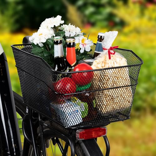 Metall Fahrradkorb schwarz für Gepäckträger - 40 x 30 cm - Einkaufskorb für Fahrräder zur Festmontage - Einkaufskorb Transportkorb Metallkorb Korb Tasche für Fahrrad engmaschig