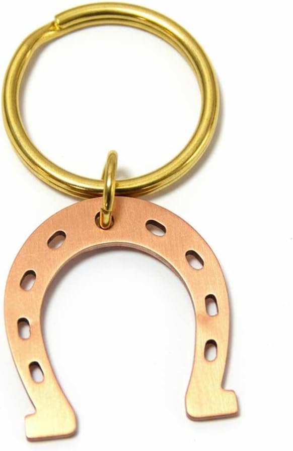 Copper Horseshoe Keychain with Brass Ring – 7th Anniversary Present, Lucky Charm Key Holder, Rustic Western Style