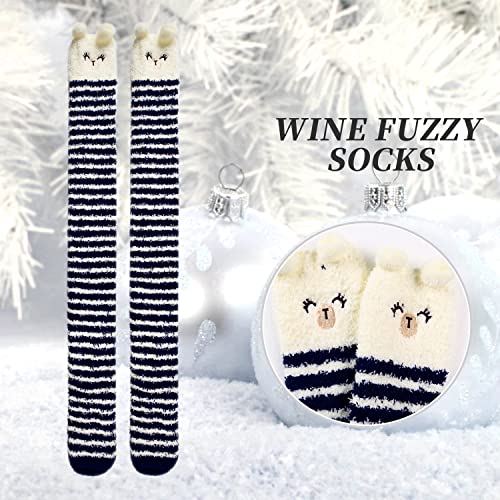 Image of Benefeet Sox Girls Cute Animal Fuzzy Knee High Socks Womens Funny Striped Cozy Winter Warm FluffyThigh High Socks Leg Warmers