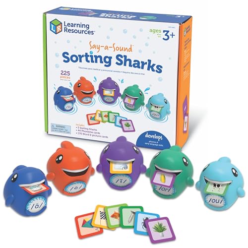 Learning Resources Tiburones clasificadores Say-a-Sound - Conciencia fonémica, materiales de enseñanza ESL, sonidos de letras para jardín de infantes, herramientas de terapia del habla, tarjetas flash