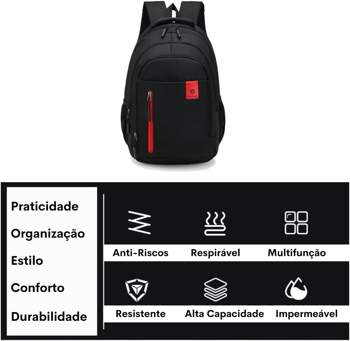 Mochila Impermeável Reforçada Escola Viagem Trabalho Faculdade (Azul)