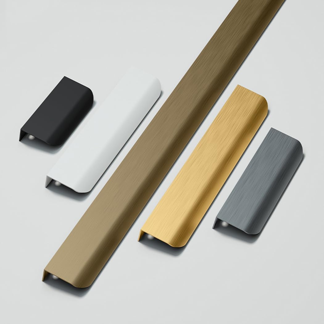 Manijas ocultas, mango invisible de aleación de aluminio, mango invisible para gabinete, borde de dedo, manijas de cajones, pomos de muebles, color blanco, 2 piezas (distancia del agujero 128 mm)