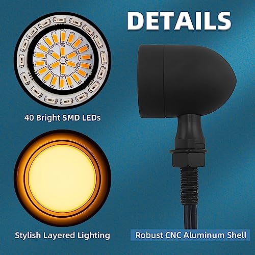 Image of Motorcycle Turn Signals LED Front Rear Lights 4 PCS, Vintage 40 LEDs Switchback Blinkers for Running Turn Braking, Universal Fit Harley Chopper Bobber-Suzuki Yamaha Honda-Black