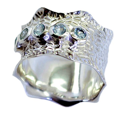 Topaze bleu bague argent sterling fait main forme ronde taille H à Z