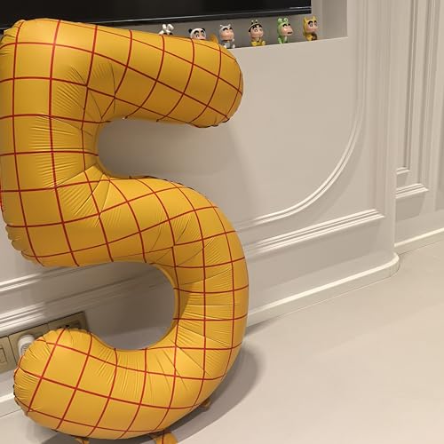 Image of 40 inch Large Number Balloon 20 Toy Inspired Story Yellow Birthday Balloon | Western Rodeo Party Supplies Boy Girl Story Anniversary Kids Birthday Party Cowboy Farm Themed Baby Welcome Decorations