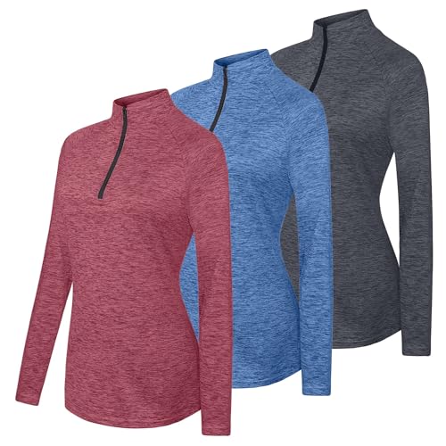 Real Essentials 3 Pack: Womens Dry-Fit Long Sleeve Quarter Zip & Full Zip Up Hoodie Workout Jacket (Available in Plus)