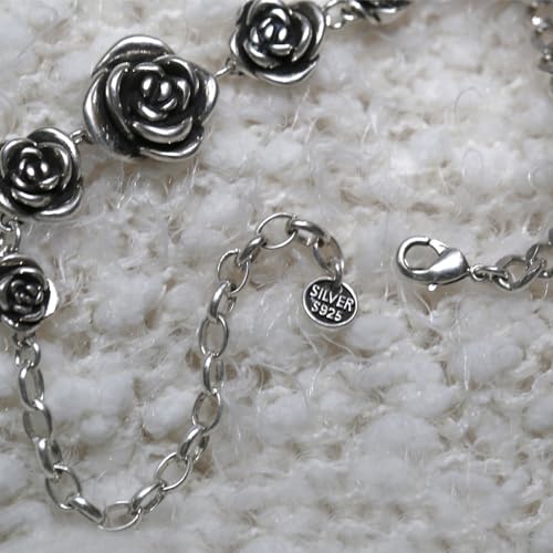 Vintage Rose Flower Link Chain Bracelet Sterling Silver Women Bracelet Stainless Steel Rose Bracelet Jewelry4
