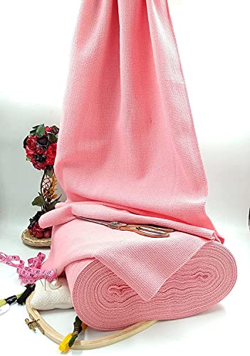 Image of M Fabrics 3 Meters Pink Aida Matty Fabric 8 Count 34 Inch Width | Cotton Cross Stitch Embroidery Cloth Soft Needlework Fabric for Cushion Covers Table Covers Craft Sewing - 3 Meters Pink