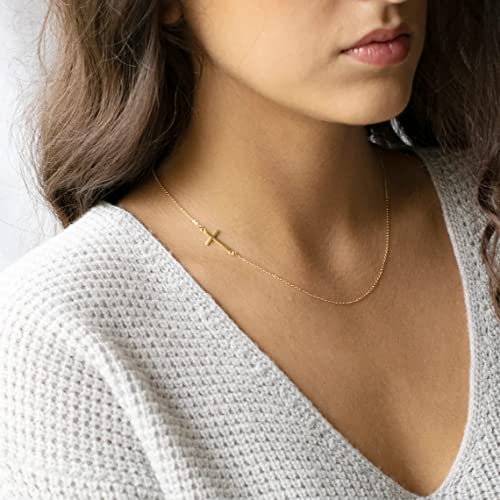 VIROMY Gold Cross Necklace for Women 14K Gold Plated Cute Sidways Cross Pendant Choker Necklaces Simple Trendy Everyday Jewelry for Women4