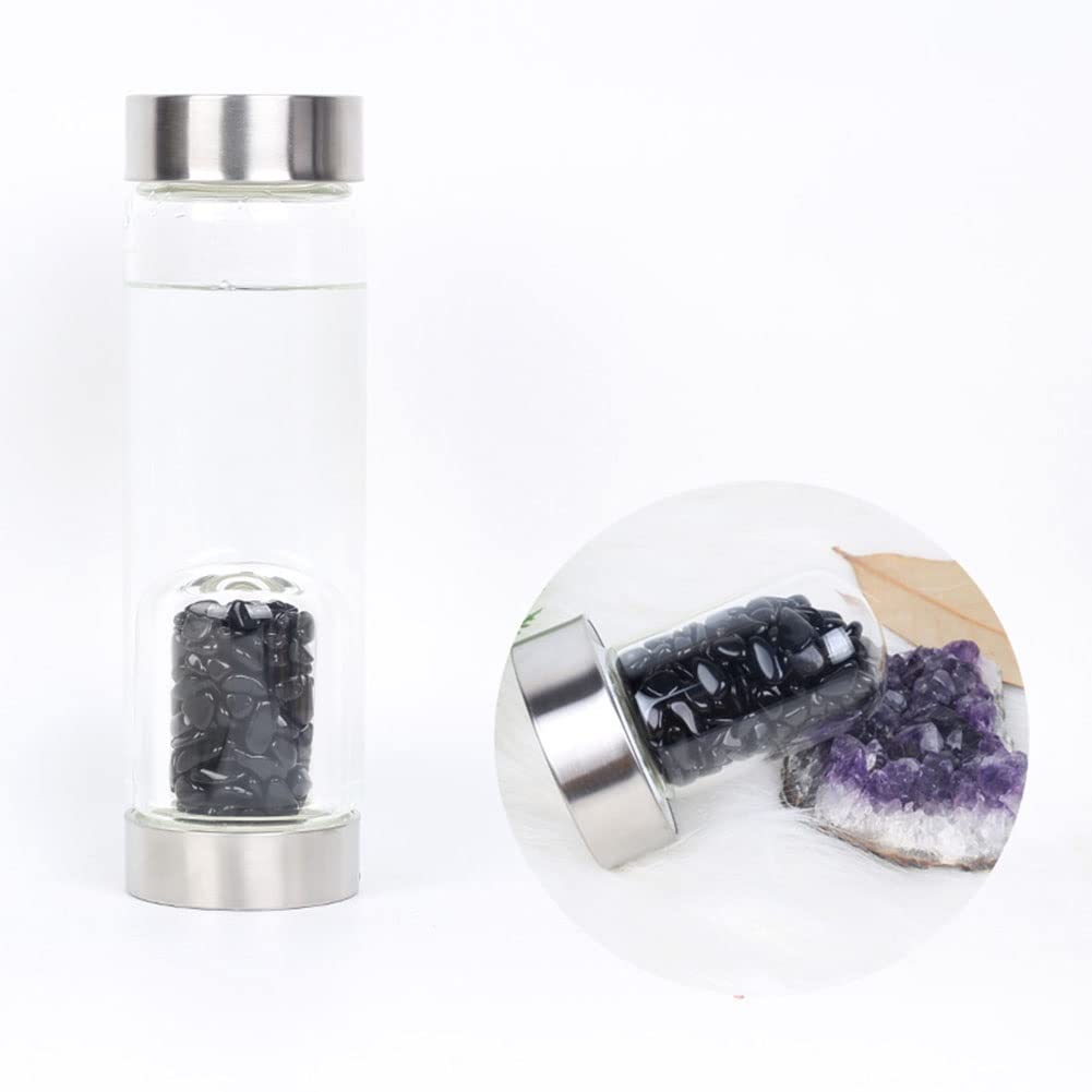 Bouteille en verre et quartz d'obsidienne, élixir de reiki de luxe