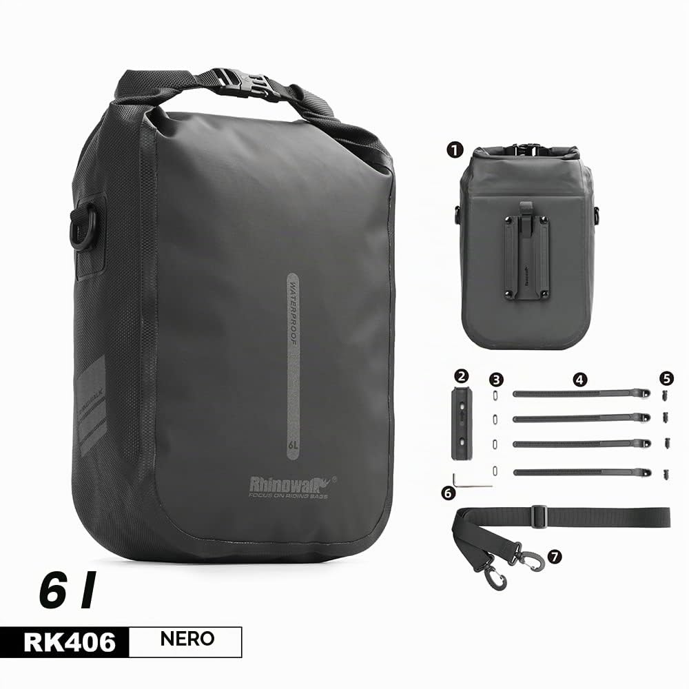 Rhinowalk Borsa per forcella anteriore della bici, impermeabile, 4-6 l, a sgancio rapido, per bicicletta, ciclismo, touring