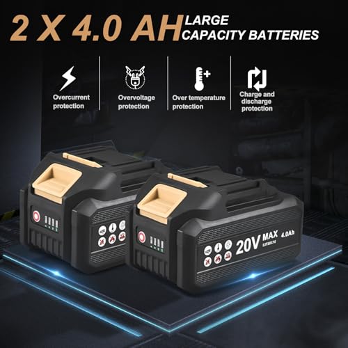Image of Cordless Rotating head Angle Grinder 4-1 /2 inch, 20V Battery Grinder Tool,2xCordless 4.0Ah Battery &Charger, Power Angle Grinder for Cutting, Griding, Polishing