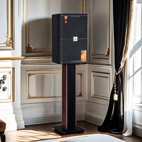 Wood Grain Studio Monitor Stojaki na głośniki – para stojaków na głośniki do kina domowego, redukcja szumów, konstrukcja wypełniona piaskiem (32 x 28 x 65 cm)